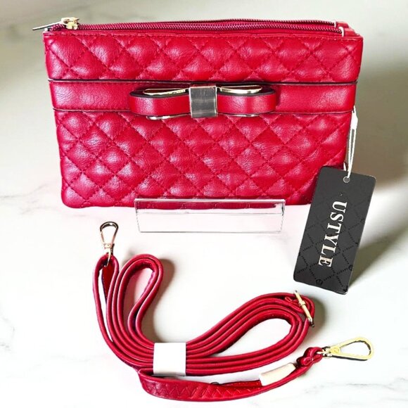 NWT / Red Quilted USTYLE Convertible Crossbody / Clutch Bag - Picture 1 of 7